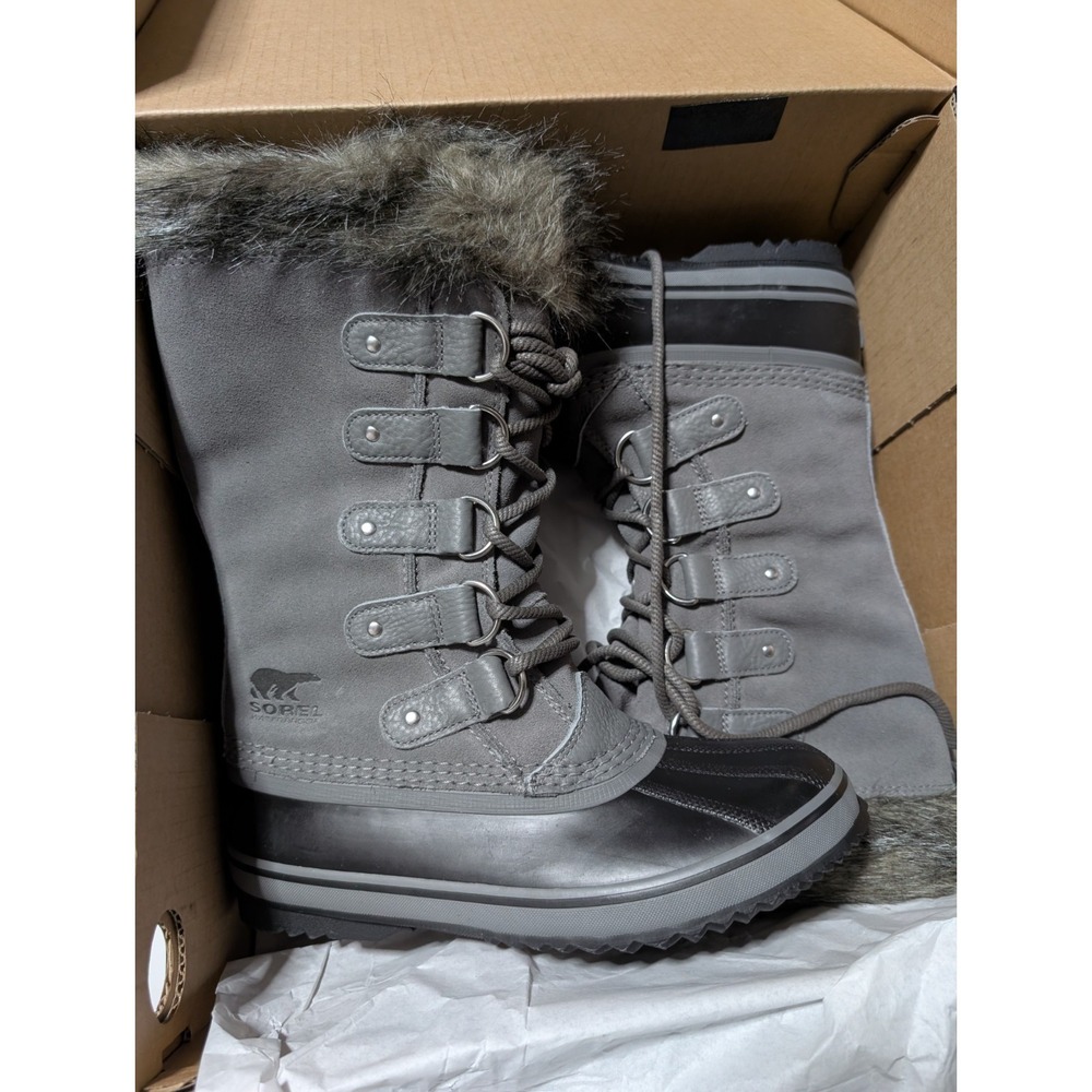 NEW SOREL Joan of Arctic Leather Waterproof Winter Boots Women Sz 7 Gray Black